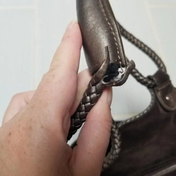 Stuart Weitzman Brown Leather Suede Woven Braided Handle Purse - Picture 3 of 16
